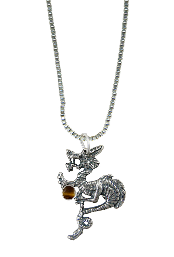 Sterling Silver Petite Dragon Pendant With Tiger Eye